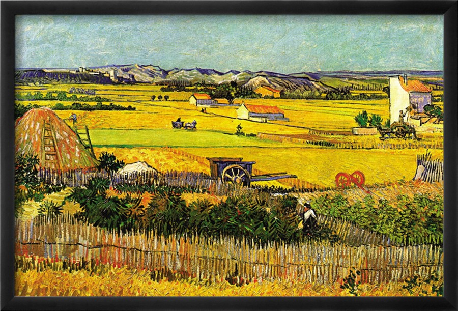 Harvest At La Crau with Montmajour In The Background - Vincent Van Gogh Paintings